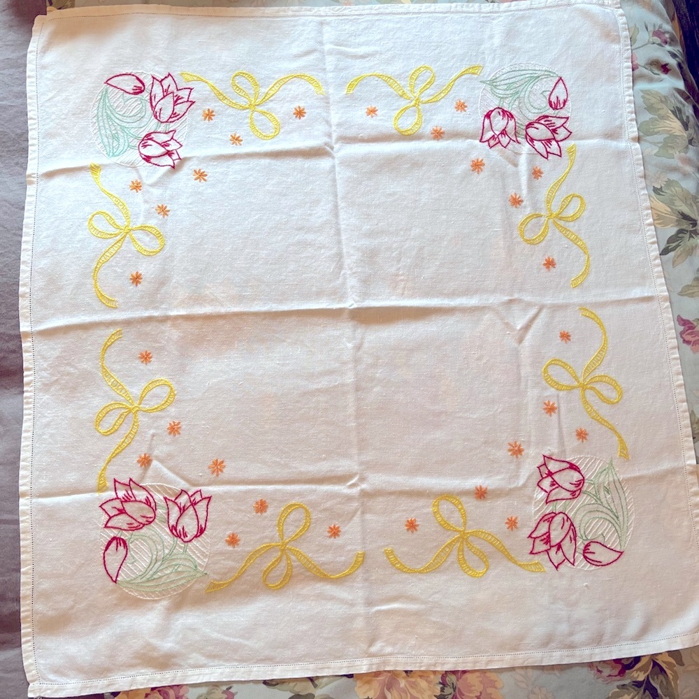 Vintage Embroidered Heavy Cotton Luncheon Cloth